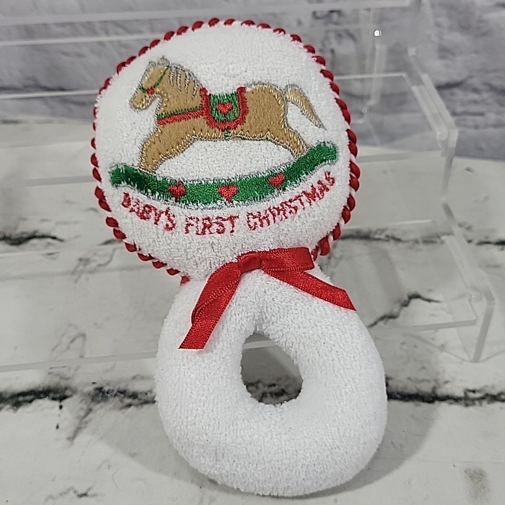 Vintage Eden‎ Plush Babys First Christmas Rattle Rocking Horse